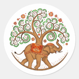 Sticker Rond Arbre de vie éléphant à Mandala