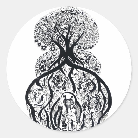 Sticker Rond ARBRE DE VIE - noir & blanc (Devant)