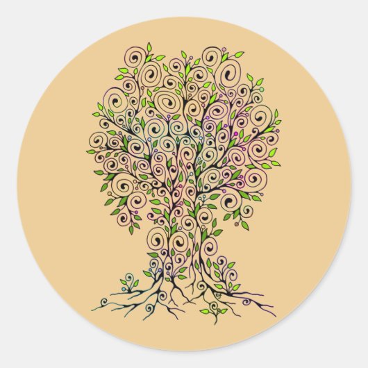Sticker Rond Arbre De Vie - Spirales Fruits Feuille 1 (Devant)