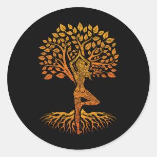 Sticker Rond Arbre de Vie Yoga Chakra Haka, Clic Fit, Col Rond