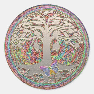 Sticker Rond Arbre d'or avec Butterly