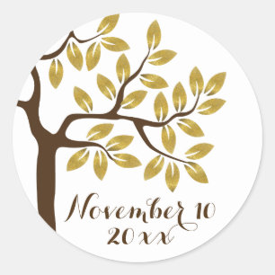 Sticker Rond Arbre doré mariage moderne Enregistrer la date