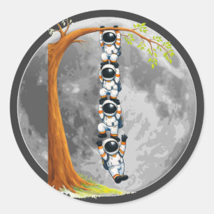 Sticker Rond Arbre du travail d'équipe des astronautes