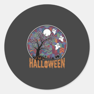 Sticker Rond Arbre ensorcelé d'Halloween Fantômes et Chat Noir