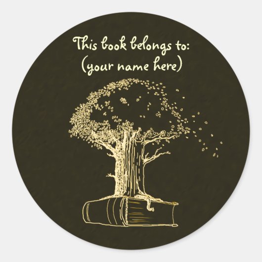 Sticker Rond Arbre et livre, jaune foncé (Devant)