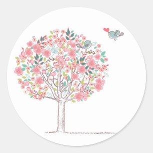 Sticker Rond Arbre et oiseaux de floraison dans l'amour