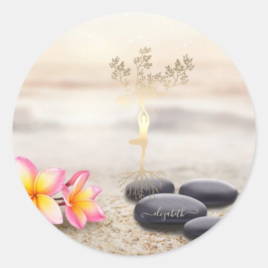 Sticker Rond Arbre Femmes Silhouette Zen Stones Jeter Oreiller (Devant)
