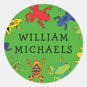 Sticker Rond Arbre grenouilles mignonne Nom de l'enfant Envelop