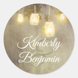 Sticker Rond Arbre Mason Jar illumine le Mariage campagnard rus