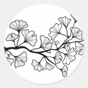Sticker Rond arbre noir de ginkgo avec le feuille