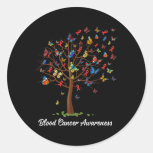 Sticker Rond Arbre papillon Beau Ruban rouge sang cancer A