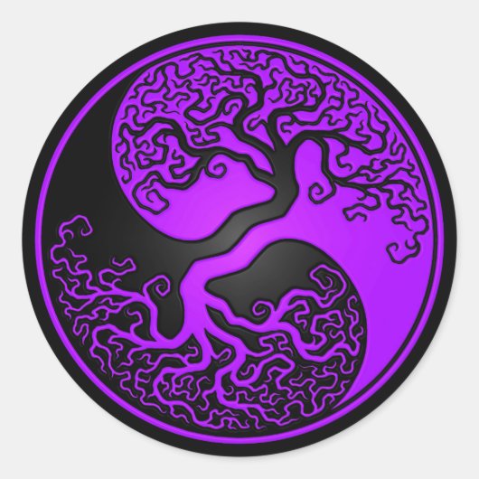 Sticker Rond Arbre pourpre et noir de vie Yin Yang (Devant)