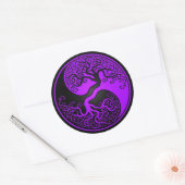 Sticker Rond Arbre pourpre et noir de vie Yin Yang (Enveloppe)