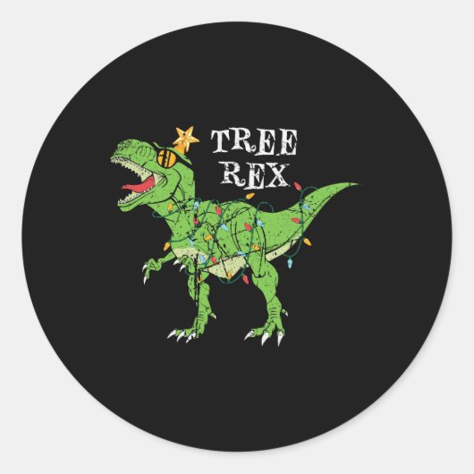 Sticker Rond Arbre Rex Dinosaur Drôle joli Pajama de Noël (Devant)