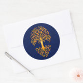 Sticker Rond Arbre tribal de la vie Bleu doré (Enveloppe)