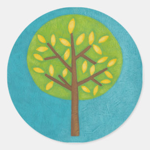 Sticker Rond Arbre vert avec Feuilles jaunes par Chariklia Zarr