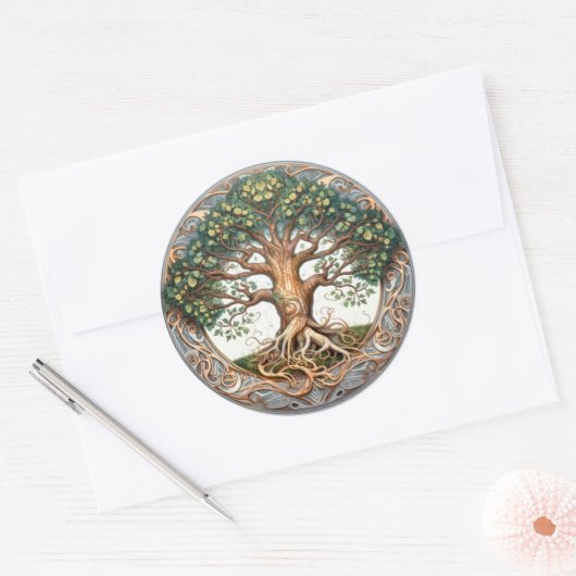 Sticker Rond Arbre vert païen (Enveloppe)