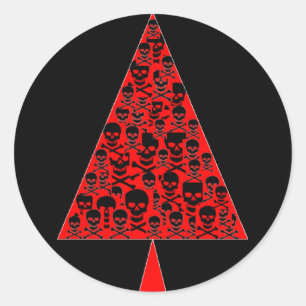 Sticker Rond Arbre Xmas Skully Rouge et noir