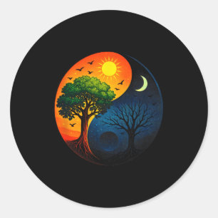 Sticker Rond Arbre Yin Yang - Symbole Bouddhiste de Méditation