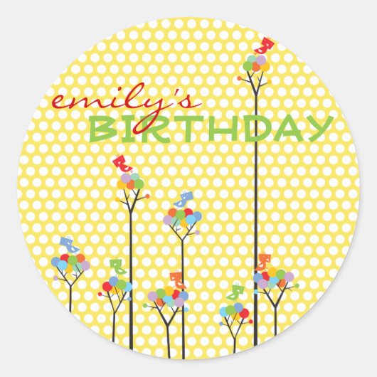 Sticker Rond Arbres à points de couleur mignons Oiseaux Enfants (Devant)