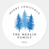 Sticker Rond Arbres aquarelles modernes Joyeux Noël (Devant)