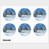 Sticker Rond Arbres couverts de neige, Scène d'hiver (Feuille)