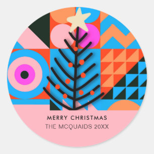 Sticker Rond Arbres de Noël colorés Moderne Géométrique