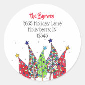 Sticker Rond Arbres de Noël Disco Adresse de Retour (Devant)