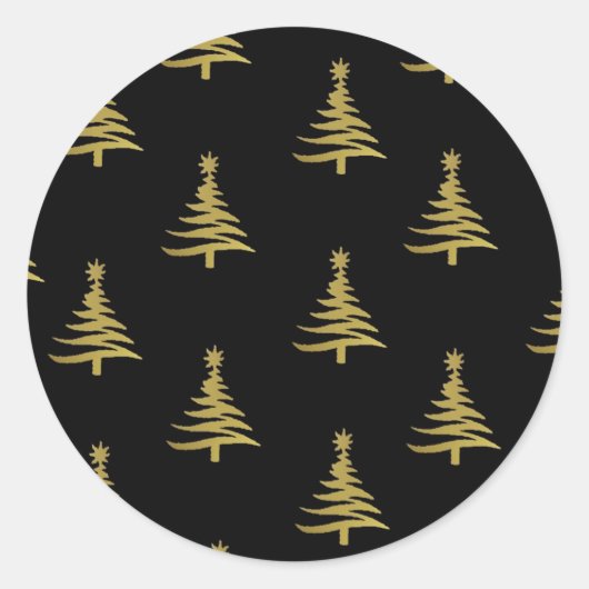 Sticker Rond Arbres de Noël en or sur noir (Devant)