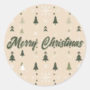 Sticker Rond Arbres de Noël et flocons de neige minimalistes po