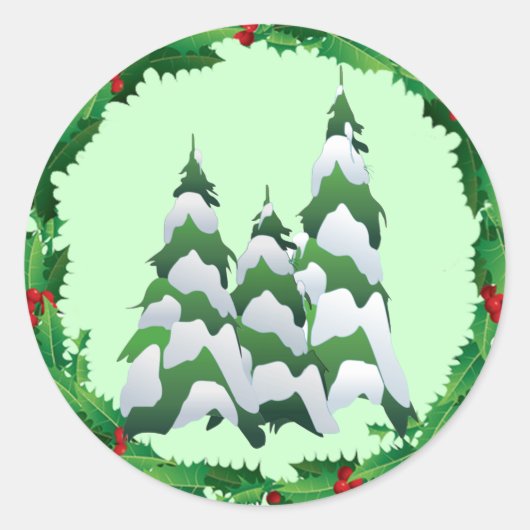 Sticker Rond ARBRES DE NOËL & HOLLY par SHARON SHARPE (Devant)