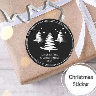 Sticker Rond Arbres de Noël minimalistes noirs blancs