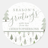 Sticker Rond Arbres de Noël modernes Sage JOYEUSES FÊTES (Devant)