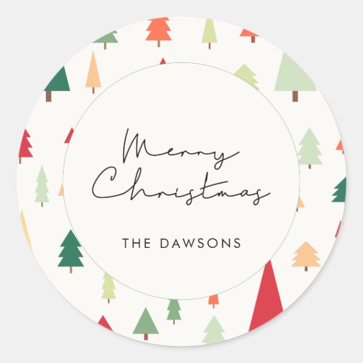 Sticker Rond Arbres de Noël nordiques Abstraits (Devant)