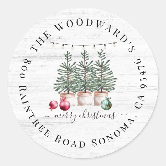 Sticker Rond Arbres de Noël rustiques Retourner l'adresse Stick (Devant)