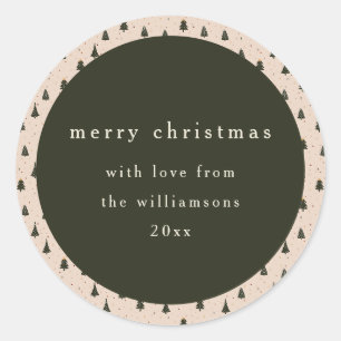 Sticker Rond Arbres de Noël Verts Forestiers Rustiques Cadeau D