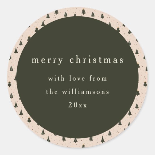 Sticker Rond Arbres de Noël Verts Forestiers Rustiques Cadeau D (Devant)