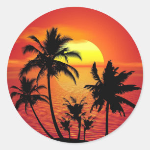 Sticker Rond Arbres de palmiers couchés Silhouette-16515