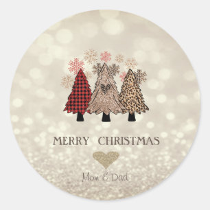 Sticker Rond Arbres de pin adorables, Bokeh scintillant Classiq