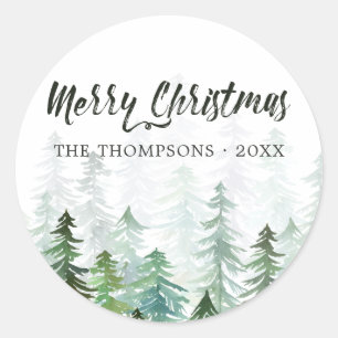 Sticker Rond Arbres de pin aquarelle Noël