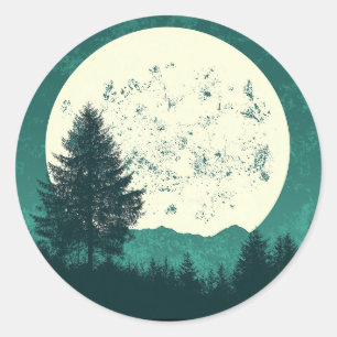 Sticker Rond Arbres Faune Nature Forêt Silhouette