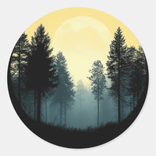 Sticker Rond Arbres Faune Nature Forêt Silhouette