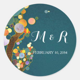 Sticker Rond Arbres lunaires Mariage Turquoise