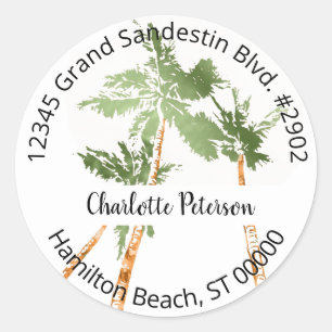 Sticker Rond Arbres Palmiers Tropicaux Adresse de Retour Lettre