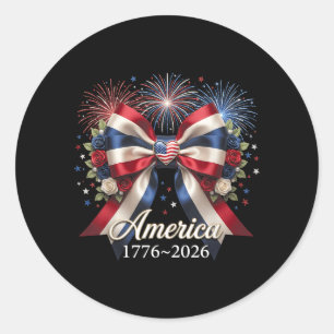 Sticker Rond Arc Coquette USA Cœur 1776 2026 4 juillet 250e