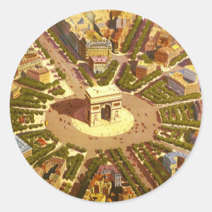 Sticker Rond Arc de Triomphe vintage, Paris, France Art de voya