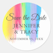 Sticker Rond Arc en arc-en-ciel Mariage LGBTQ Enregistrer la da (Devant)
