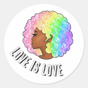 Sticker Rond arc-en-ciel afro LGBTQ l'amour est l'amour fierté