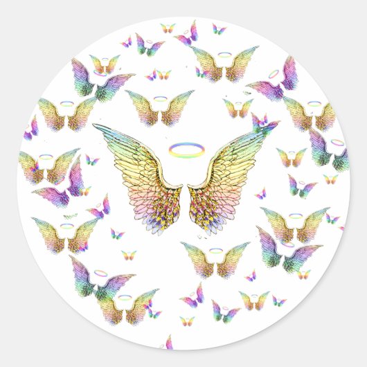 Sticker Rond Arc-en-ciel Ange ailes et Halos (Devant)