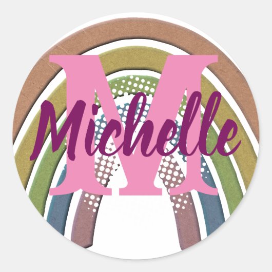 Sticker Rond Arc-en-ciel avec Faux Rustic Paper Texture Nom Per (Devant)